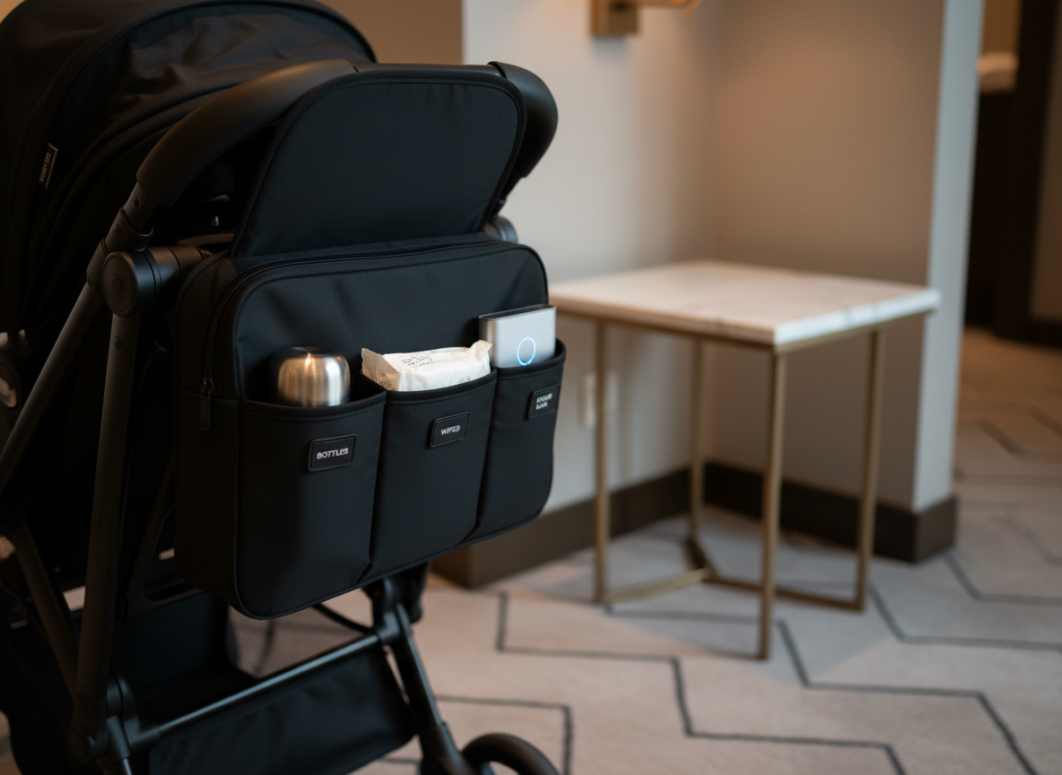 Smart stroller organizer with labeled compartments